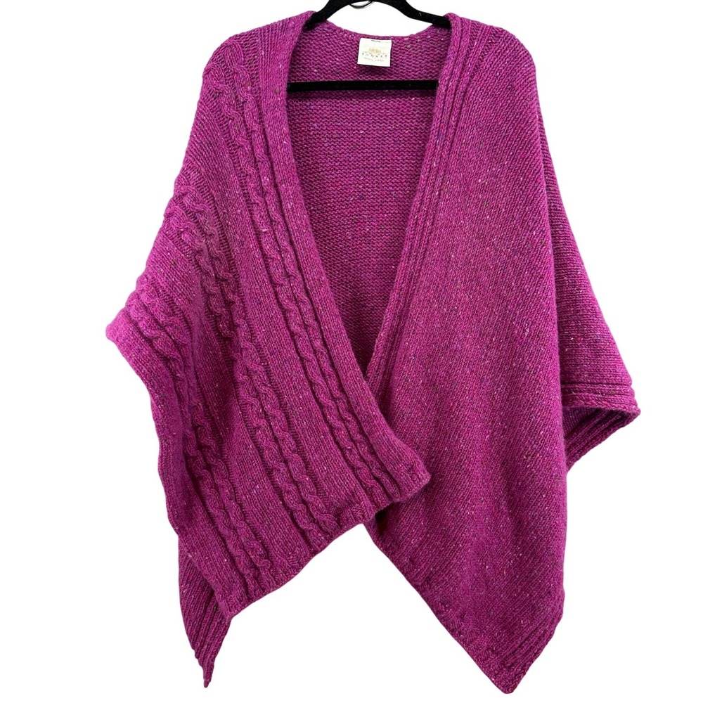 Bonner of Ireland Wool‎ Cable Knit Poncho Cape Shawl Speckled Magenta Purple